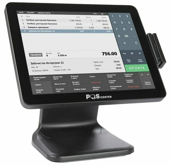 Сенсорный моноблок POSCenter POS101 (15", PCAP, J3455, RAM 4Gb, SSD M2 128Gb, MSR) без ОС
